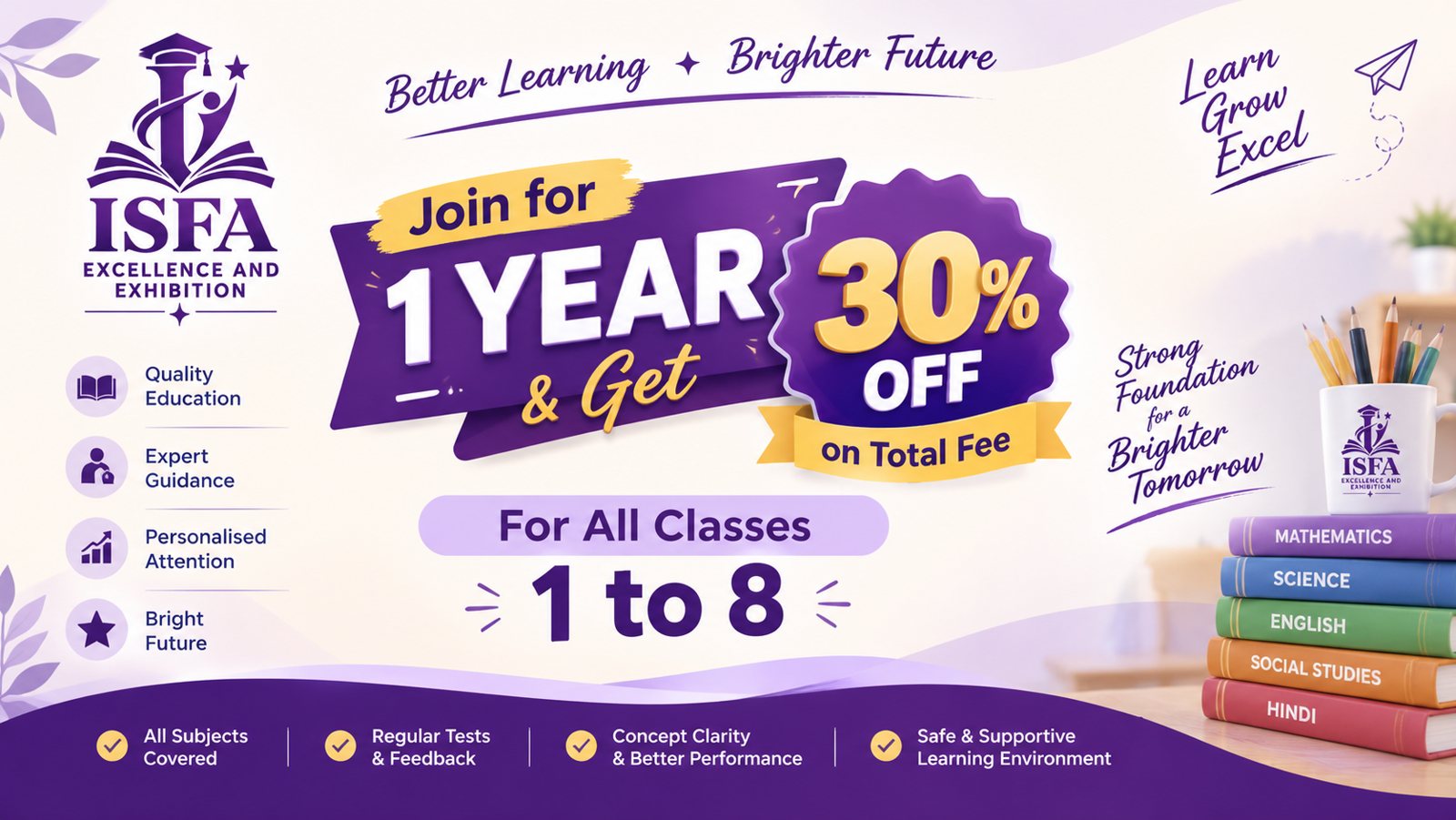 ISFA offer: join for 3 months and get 10 percent off on total fee, for all classes